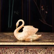 ROYAL WORCESTER: A LATE 19TH CENTURY BLUSH IVORY PORCELAIN MODEL OF A SWAN