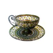 A NORWEGIAN SILVER AND PLIQUE A JOUR CUP AND SAUCER BY MARIUS HAMMER C. 1900