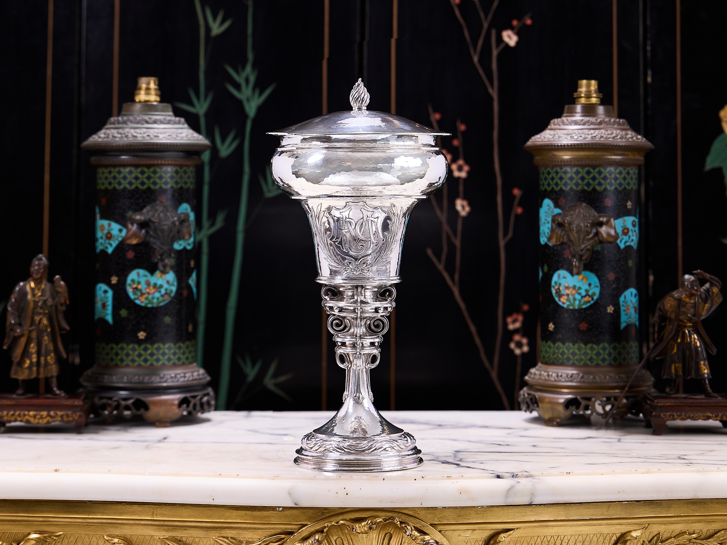 OMAR RAMSDEN C. 1923: A STERLING SILVER CUP AND COVER