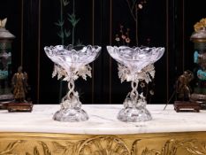 A FINE PAIR OF 19TH CENTURY STERLING SILVER AND CUT GLASS COMPORTS, LONDON C.1876