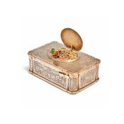 A FINE ANTIQUE SILVER GILT SINGING BIRD AUTOMATON MUSIC BOX, GERMAN