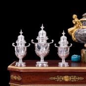 A SET OF THREE GEORGE II SILVER CONDIMENT VASES, LONDON, 1758, EDWARD WAKELIN