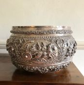 A MASSIVE BURMESE SOLID SILVER BOWL