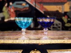 TWO LATE 19TH CENTURY BOHEMIAN BLUE GLASS GOBLETS