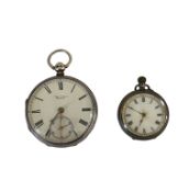 A LATE 19TH CENTURY SWISS STERLING SILVER POCKET WATCH TOGETHER WITH ANOTHER