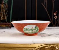 A CHINESE QING DYNASTY PORCELAIN LANDSCAPE BOWL