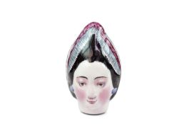 A RARE 18TH CENTURY BATTERSEA ENAMEL BONBONNIERE DEPICTING THE HEAD OF FLORA MACDONALD C. 1765-70