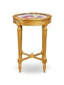 A LOUIS XVI STYLE GILTWOOD AND PORCELAIN TABLE