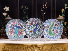 THREE KUTAHYA POTTERY IZNIK STYLE CHARGERS