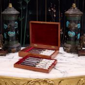 A SET OF TWELVE 18TH CENTURY GERMAN PORCELAIN MOUNTED KNIVES, PROBABLY MEISSEN