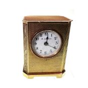 A 14CT GOLD MINIATURE DESK CLOCK BY LOUIS KUPPENHEIM, EARLY 20TH CENTURY