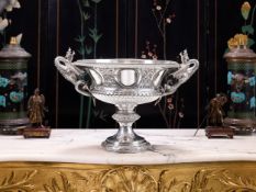 A LARGE AND IMPRESSIVE 19TH CENTURY STERLING SILVER PUNCH BOWL, LONDON C,.1867