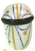 AN 18TH CENTURY BILSTON ENAMEL NUTMEG GRATER IN THE FORM OF AN EGG C. 1780