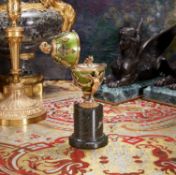 A FABERGE STYLE DIAMOND ENCRUSTED, JASPER AND SILVER GILT SURPRISE EGG