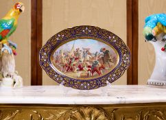 A LARGE 19TH CENTURY SEVRES STYLE PORCELAIN DISH WITH JEWELLED DECORATION