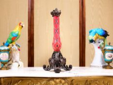 A LATE 19TH CENTURY BOHEMIAN OVERLAY GLASS AND BRONZE LAMP BASE