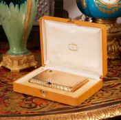 AN ANTIQUE RUSSIAN 14 CARAT SOLID GOLD AND SAPPHIRE MOUNTED CIGARETTE CASE