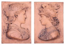 A PAIR OF RENAISSANCE STYLE TERRACOTTA RELIEFS OF ROMAN SOLDIERS