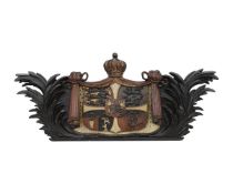 AN EARLY 19TH CENTURY PAINTED WOOD RELIEF OF THE DANISH ROYAL CREST
