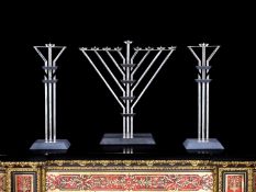 A STERLING SILVER HANUKKAH MENORAH SET