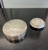 A PORTUGUESE SILVER GILT FLORAL DESIGN BOX WITH ANOTHER