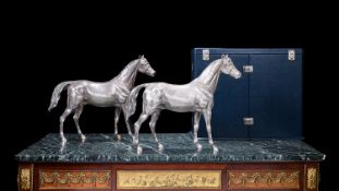 A PAIR OF SILVER HORSES, SPANISH, 20TH CENTURY