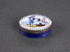 AN EARLY 19TH CENTURY BILSTON ENAMEL NELSON PATCH BOX WITH ORIGINAL MIRROR