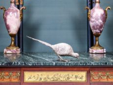 AN ANTIQUE STERLING SILVER MODEL OF A PHEASANT BY NERESHEIMER & SOHNE, HANAU