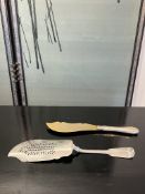 A 19TH CENTURY STERLING SILVER FISH SLICE TOGETHER WITH ANOTHER