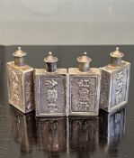 A QING PERIOD CHINESE SILVER SNUFF BOTTLE SET