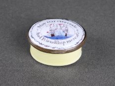 AN 18TH CENTURY BILSTON ENAMEL PATCH BOX WITH ORIGINAL MIRROR C. 1780