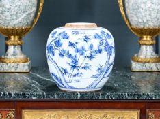 AN 18TH CENTURY CHINESE BLUE AND WHITE PORCELAIN GINGER JAR