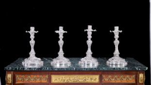 AN IMPRESSIVE SET OF FOUR GERMAN ROCOCO SOLID SILVER CANDLESTICKS CIRCA 1890