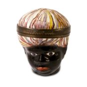 A RARE 18TH CENTURY BILSTON ENAMEL BONBONNIERE OF A MOOR'S HEAD