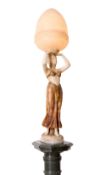 A LATE 19TH CENTURY ITALIAN ALABASTER AND MARBLE FIGURAL LAMP ON PEDESTAL