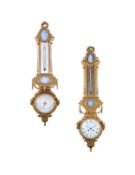 AFTER GOUTHIERE: A 19TH CENTURY ORMOLU AND JASPERWARE BAROMETER AND CLOCK C. 1875