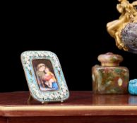 A LATE 19TH CENTURY ITALIAN MICROMOSAIC FRAME WITH PORCELAIN PANEL AFTER RAPHAEL