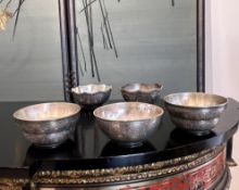 FIVE PERSIAN SILVER RICE BOWLS