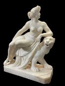 A LARGE 19TH CENTURY ITALIAN ALABSTER GROUP OF ARIADNE AND THE PANTHER