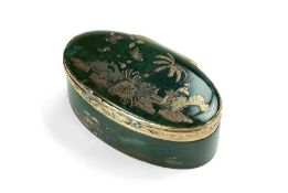 AN 18TH CENTURY GERMAN VARI-COLOURED GOLD, CHALCEDONY AND BURGAUTE SNUFF BOX