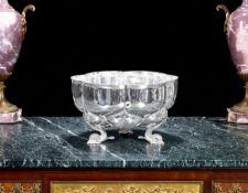 A LARGE ANTIQUE SILVER PUNCH BOWL DECORATED WITH DOLPHINS