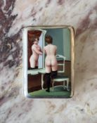 AN EROTIC ENAMEL AND SILVER CIGARETTE CASE, GERMAN, EARLY 20TH CENTURY