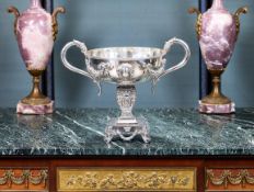 A FINE SPANISH SILVER TWIN HANDLED FRUIT BOWL