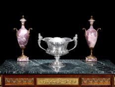 A LARGE SPANISH SILVER PUNCH BOWL WITH CHERUB HANDLES