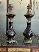A PAIR OF EARLY 20TH CENTURY FRENCH CERAMIC PEACOCK TABLE LAMPS
