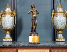 PROF. O. POERTZEL (1876-1963): A BRONZE AND JEWELLED FIGURE OF A SEMI NUDE DANCING GIRL