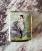 AN EARLY 20TH CENTURY SWEDISH SILVER AND ENAMEL EROTIC CIGARETTE CASE
