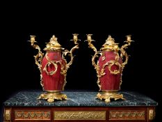 A PAIR OF 19TH CENTURY CHINESE SANG DU BOEUF VASE CANDELABRA CIRCA 1880