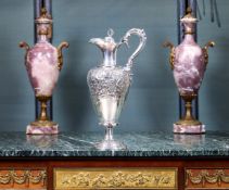 A FINE 19TH CENTURY STERLING SILVER CLARET JUG, C. 1856 BY ELKINGTON & CO. LTD.