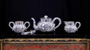 A 19TH CENTURY CHINESE EXPORT SILVER TEA SET
